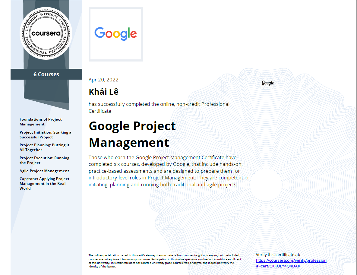 Lê Duy Khải's Google Project Management